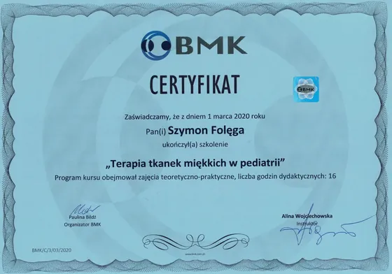 Certyfikat: Terapia tkanek miękkich w pediatrii