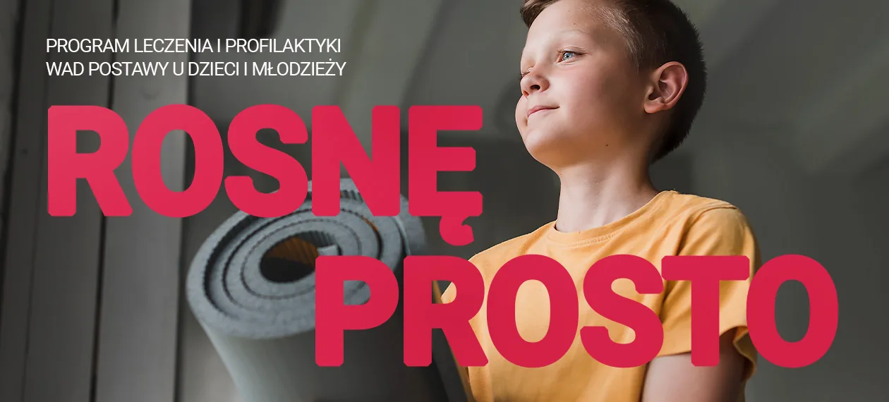 Rosnę Prosto: program leczenia i profilaktyki wad postawy u dzieci i młodzieży. Chłopiec z matą do ćwiczeń.